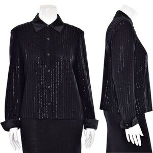 ST. JOHN COLLECTION Evening Paillette Striped Jacket Sz 6 Black